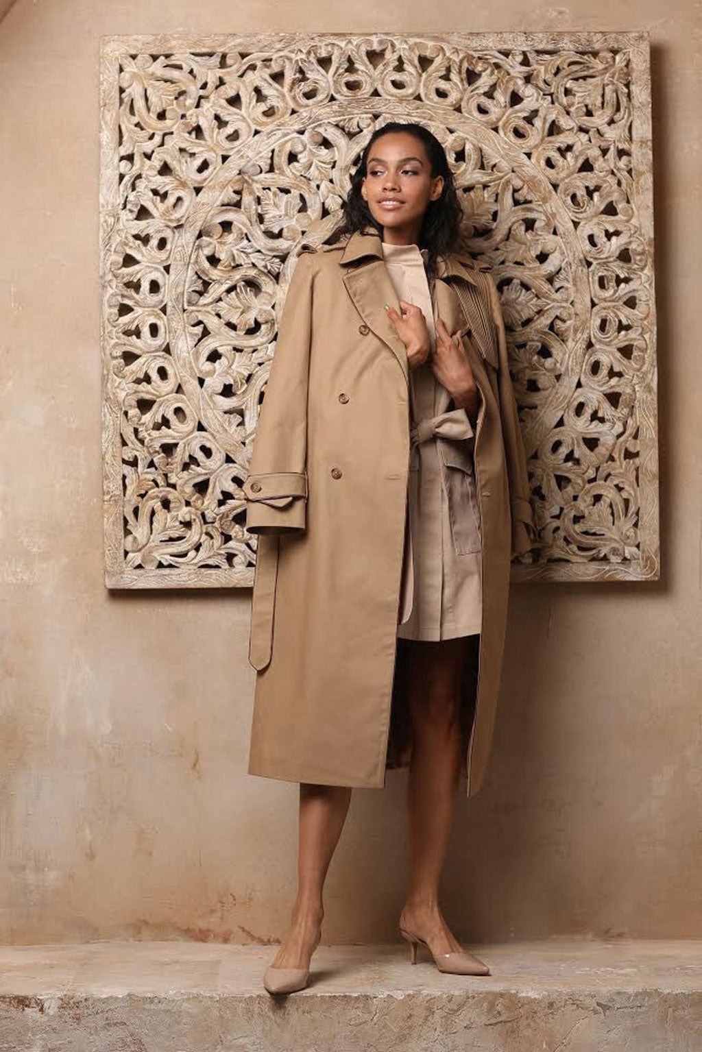 Camille Beige Trenchcoat by Abôvian, Product type - Coat, Designed by Saharyan Collection